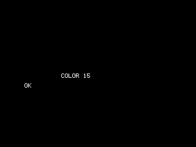 A black screen with the words COLOR 15 in white in the middle, and OK below to the left.