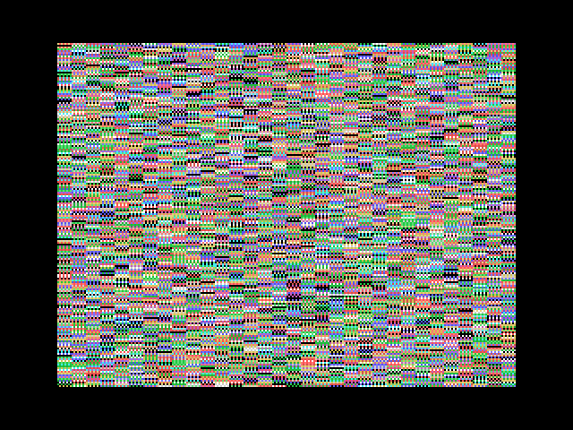 A screen densely filled with small colored checkered blocks, finer and more varied than the Graphics I screen.