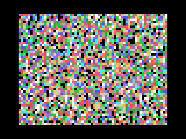 A screen of small square blocks of color arranged in a fine random grid, sixteen colors in play.